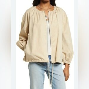 TREASURE & BOND Collarless tan full zip bomber jacket size M